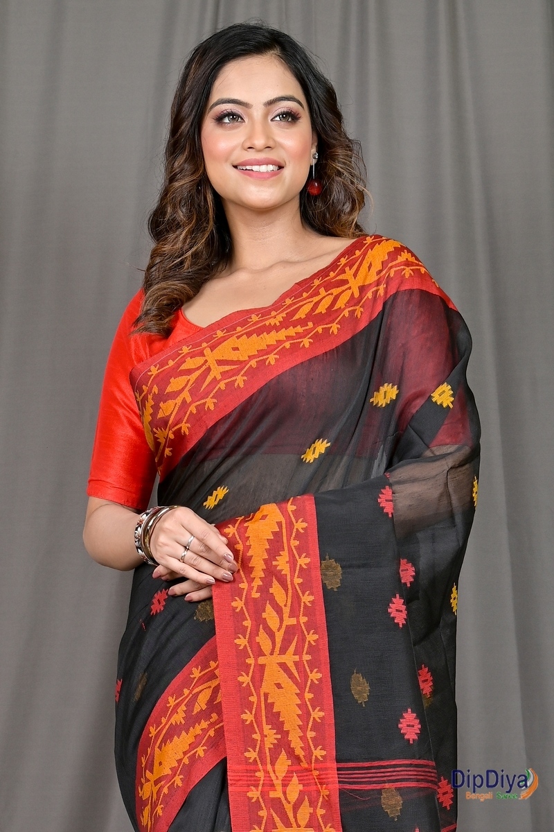Black Red Cotton Blended Parul Hand Loom Saree (549)